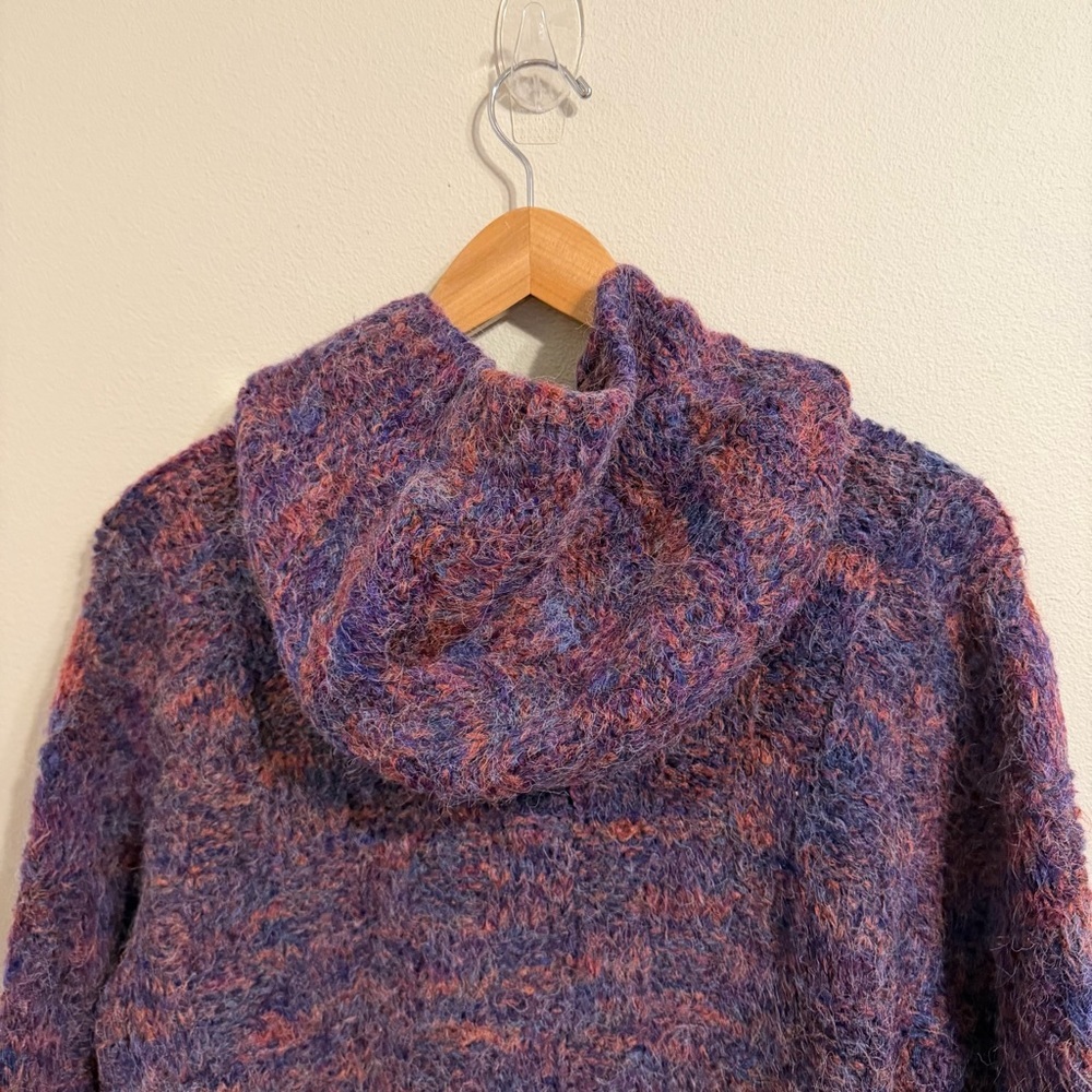 Vintage Chand Elle Fuzzy Hooded Cardigan Purple Rust Marled Wool Blend M - Picture 8 of 10